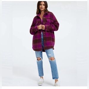 Good American Wool Blend Plaid Shacket Jacket Pop Thistle Purple sz 00/0